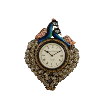 Wooden CARVED PEACOCK WITH CLOCK